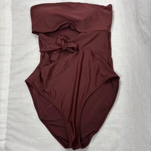 Aerie Strapless One Piece Full Coverage Maroon Swimsuit Size M